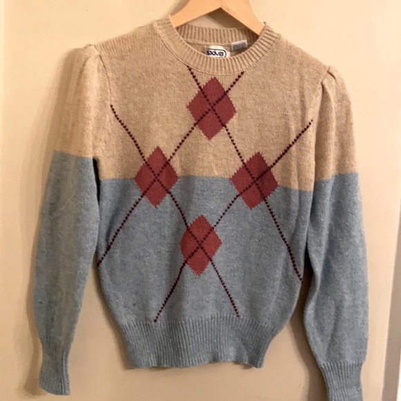 Super cute mint vintage condition Argyle sweater with Princess Sleeves S - Picture 1 of 8